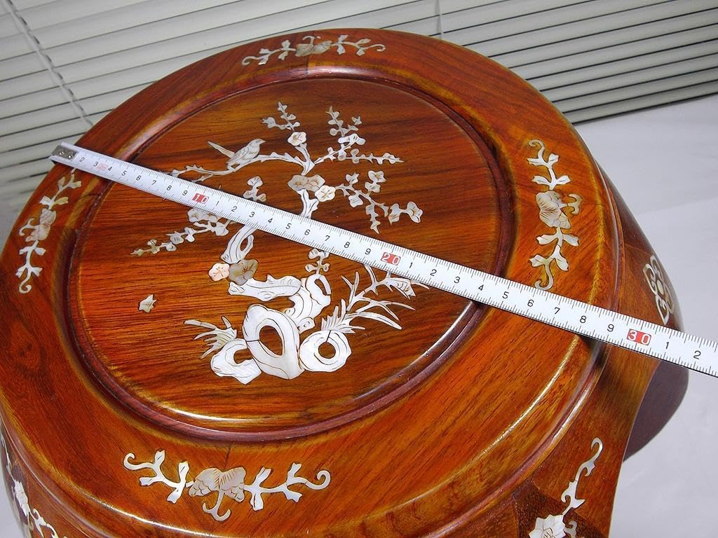 花台 唐木 象嵌 螺鈿細工 花鳥図 スツール 香炉台 丸椅子 ドラムス